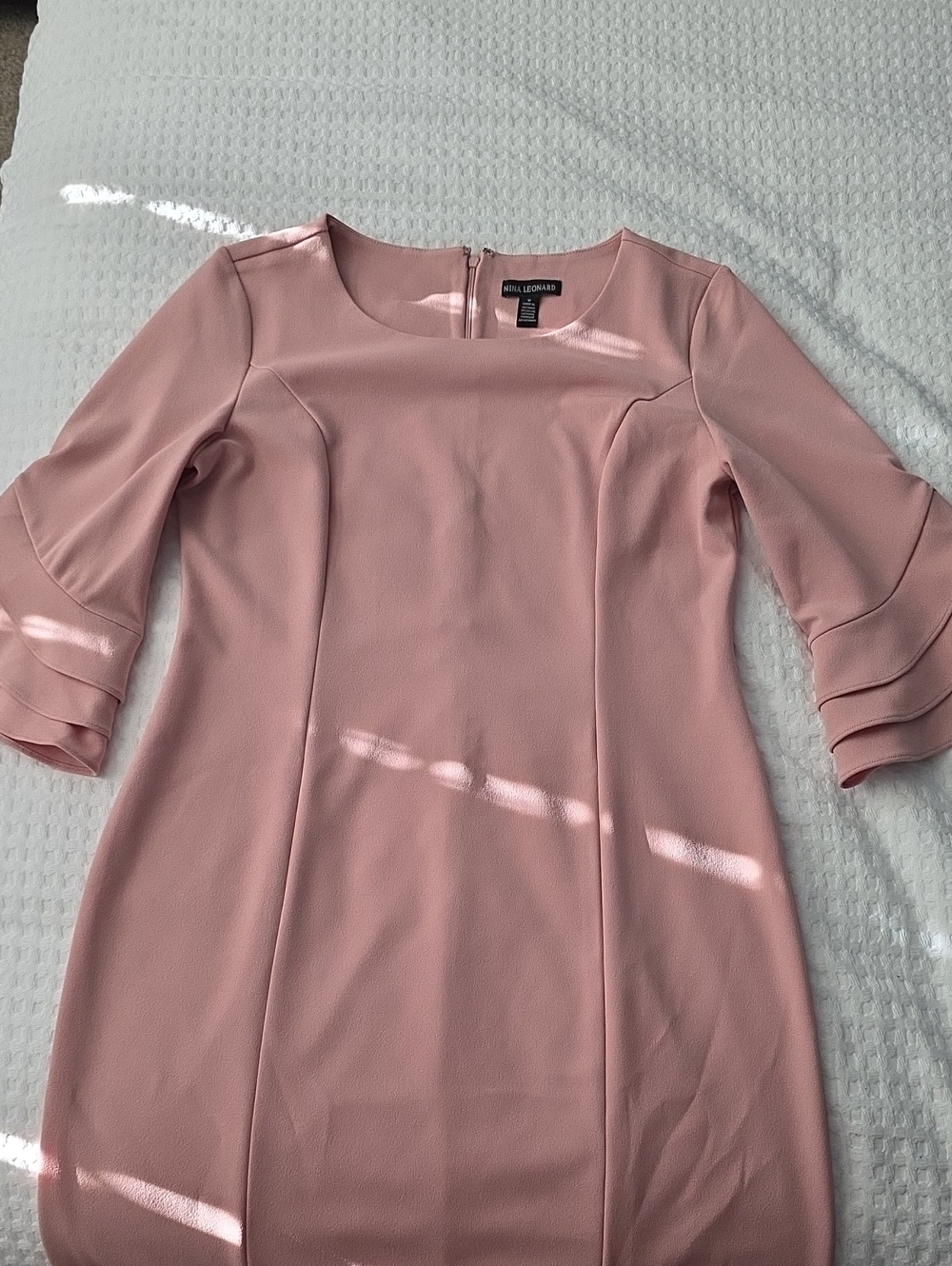 Nina Leonard Blush Pink Tiered Sleeve Sheath Dress